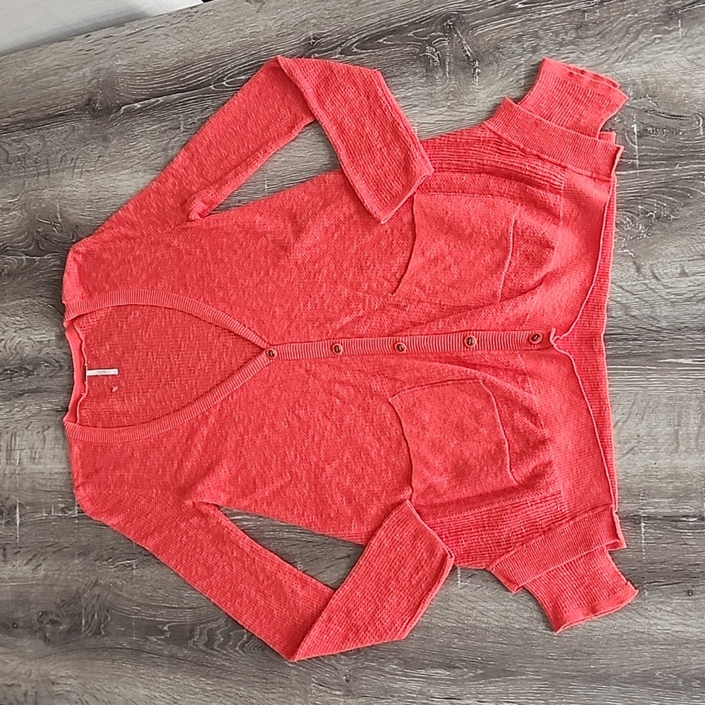 NEW!  Free People Orange Smarty Button Front Lightweight Knit Cardigan XS
